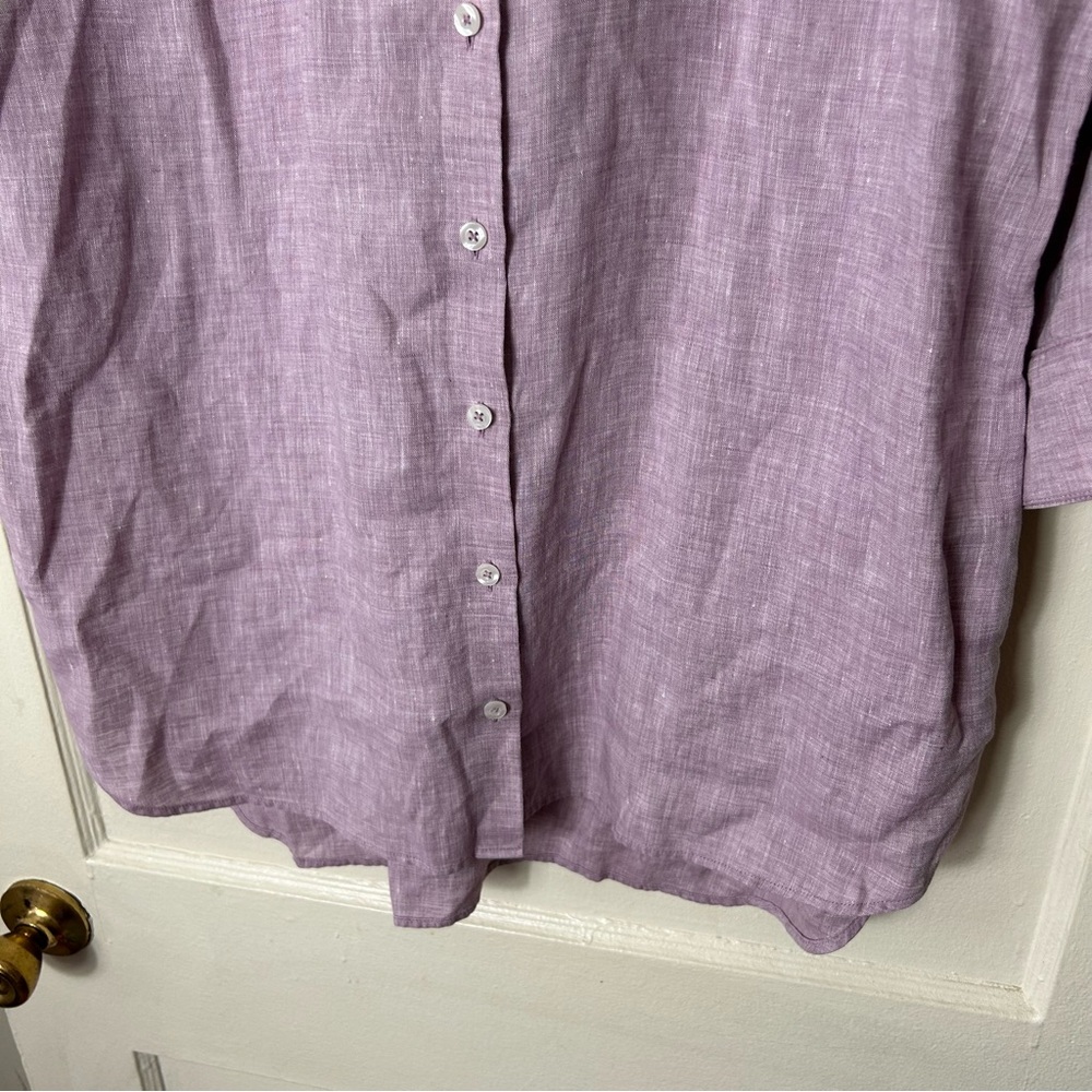 Chicos light purple no iron linen button up half sleeve shirt womens 12/14  2 - Picture 4 of 8